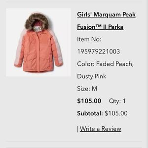 Retail at $140, $60, Girls Columbia Winter Jacket, Medium